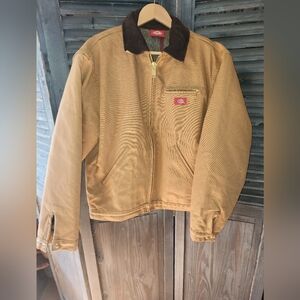 Dickies Men's Tan Jacket - Blanket Lining & Brown Collar Medium